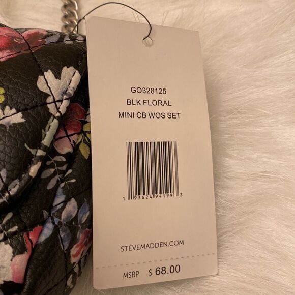 NWT Steve Madden Black Floral Purse w/ Matching Mini Pouch -l - Picture 8 of 16